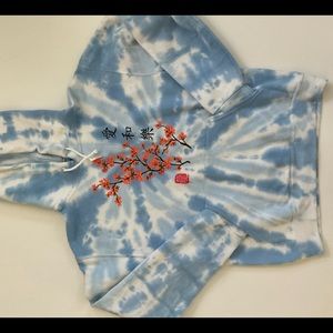 Cherry blossom, Tie dyed sweatshirt, Japanese writing.